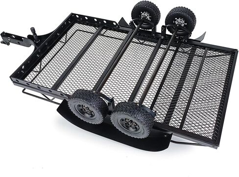 AMK RC Trailer 1/10 Scale Metal 1/10 RC Trailer with RC Trailer Hook Coupler and 1/10 RC Kinetic Winch Strap for 1/10 RC Crawler SCX10 TRX6 Redcat GEN8 TRX4 Upgrades in Saudi Arabia