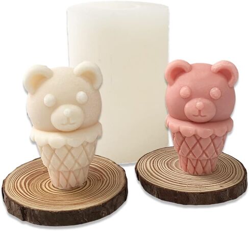 Cestony 3D Ice Cream Bear Candle Silicone Molds for Making Candle Resin Pillar Aromatherapy Candles Wax Soap Flower Specimen Clay Craft in Kuwait