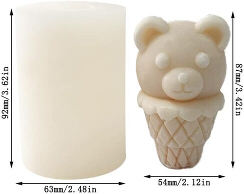 Cestony 3D Ice Cream Bear Candle Silicone Molds for Making Candle Resin Pillar Aromatherapy Candles Wax Soap Flower Specimen Clay Craft in Kuwait