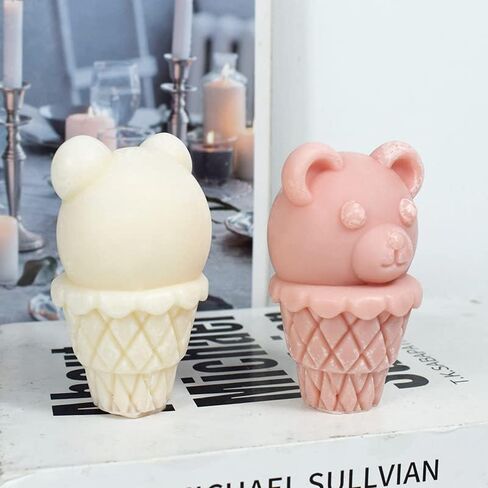 Cestony 3D Ice Cream Bear Candle Silicone Molds for Making Candle Resin Pillar Aromatherapy Candles Wax Soap Flower Specimen Clay Craft in Kuwait