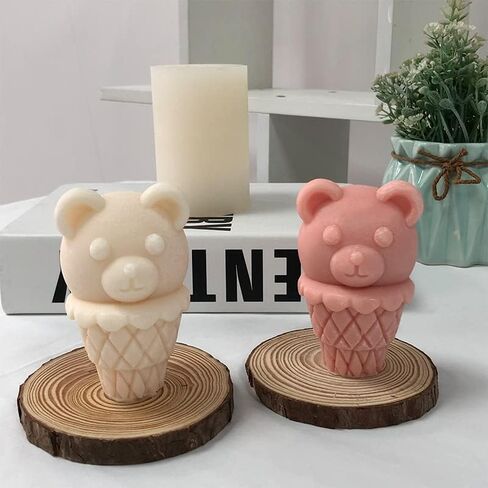 Cestony 3D Ice Cream Bear Candle Silicone Molds for Making Candle Resin Pillar Aromatherapy Candles Wax Soap Flower Specimen Clay Craft in Kuwait