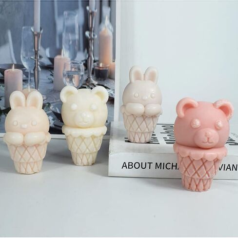 Cestony 3D Ice Cream Bear Candle Silicone Molds for Making Candle Resin Pillar Aromatherapy Candles Wax Soap Flower Specimen Clay Craft in Kuwait