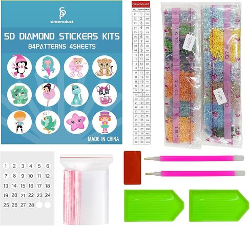 sinceroduct 84Pcs Diamond Painting Stickers Kits for Kids, Mosaic Sticker Art Kits, DIY 5D Gem Sticker Gem Art and Craft Kits for Girls Boys Kids and Adult Beginner in Kuwait