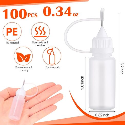Zhehao 100 Pcs 10 ML Narrow Tip Applicator Bottle Mini Needle Tip Glue Bottle Applicator Precision Translucent Glue Bottles Fine Needle Tip Squeeze Bottle for Alcohol Ink DIY Quilling Acrylic Painting in Saudi Arabia