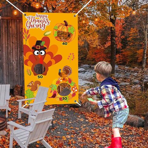 ألعاب رمي كيس فول عيد الشكر، مستلزمات ألعاب عيد الشكر مع 4 أكياس فول مجموعة من أجل لافتة لعبة الرمي المعلقة لتركيا للأطفال والكبار وديكورات الخريف in Kuwait