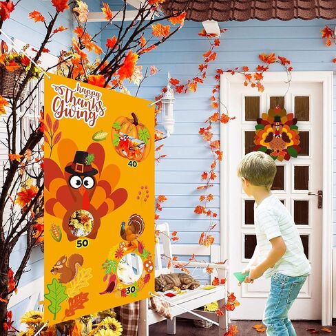 ألعاب رمي كيس فول عيد الشكر، مستلزمات ألعاب عيد الشكر مع 4 أكياس فول مجموعة من أجل لافتة لعبة الرمي المعلقة لتركيا للأطفال والكبار وديكورات الخريف in Kuwait
