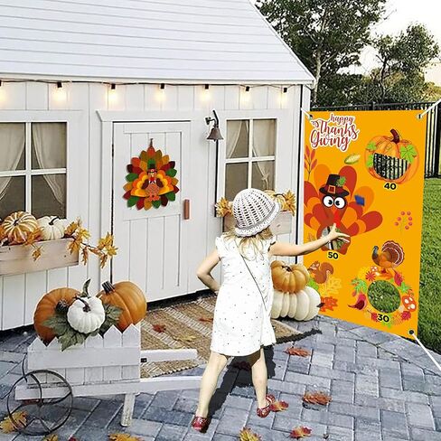 ألعاب رمي كيس فول عيد الشكر، مستلزمات ألعاب عيد الشكر مع 4 أكياس فول مجموعة من أجل لافتة لعبة الرمي المعلقة لتركيا للأطفال والكبار وديكورات الخريف in Kuwait