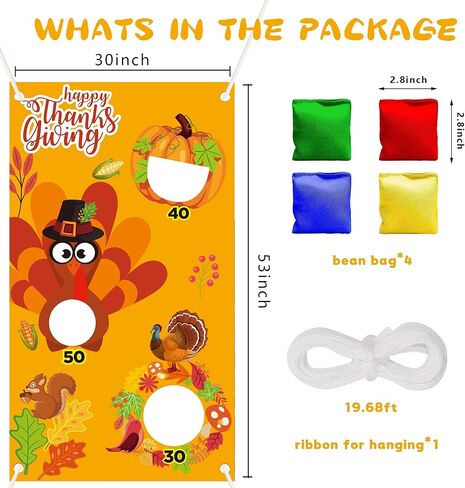 ألعاب رمي كيس فول عيد الشكر، مستلزمات ألعاب عيد الشكر مع 4 أكياس فول مجموعة من أجل لافتة لعبة الرمي المعلقة لتركيا للأطفال والكبار وديكورات الخريف in Kuwait