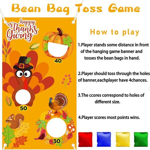 ألعاب رمي كيس فول عيد الشكر، مستلزمات ألعاب عيد الشكر مع 4 أكياس فول مجموعة من أجل لافتة لعبة الرمي المعلقة لتركيا للأطفال والكبار وديكورات الخريف in Kuwait