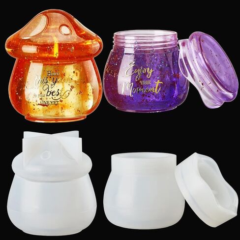 مجموعة قوالب راتنج سيليكون بتصميم فطر مع غطاء، قوالب راتنج ايبوكسي من السيليكون لزجاجة التخزين التي تصنعها بنفسك، حاوية الحلوى، حاوية مجوهرات، قوالب برطمان لراتنج الايبوكسي مع غطاء من قطعتين in Kuwait