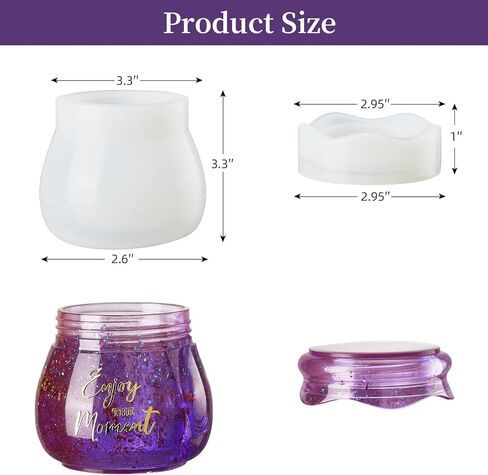 مجموعة قوالب راتنج سيليكون بتصميم فطر مع غطاء، قوالب راتنج ايبوكسي من السيليكون لزجاجة التخزين التي تصنعها بنفسك، حاوية الحلوى، حاوية مجوهرات، قوالب برطمان لراتنج الايبوكسي مع غطاء من قطعتين in Kuwait