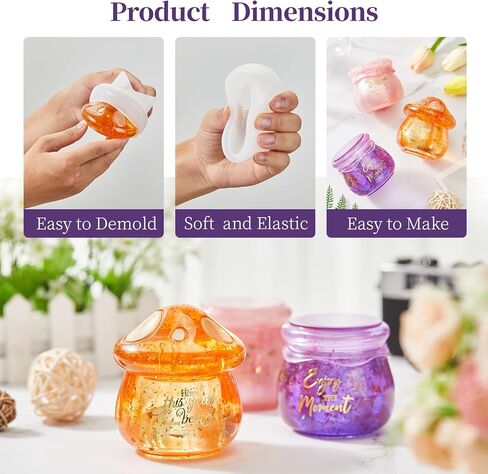 مجموعة قوالب راتنج سيليكون بتصميم فطر مع غطاء، قوالب راتنج ايبوكسي من السيليكون لزجاجة التخزين التي تصنعها بنفسك، حاوية الحلوى، حاوية مجوهرات، قوالب برطمان لراتنج الايبوكسي مع غطاء من قطعتين in Kuwait