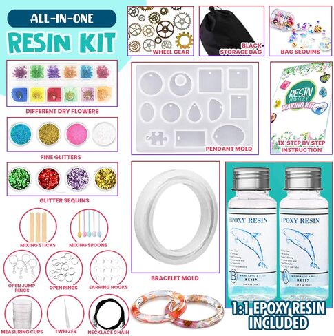 Innorock Epoxy Resin Jewelry Making Kit - Epoxy Resin Kit for Beginners with Resin molds Silicone Kit Bundle - Crystal Clear Resin Casting Art Kits for Earrings Bracelets Keychain Pendant Necklace in Kuwait