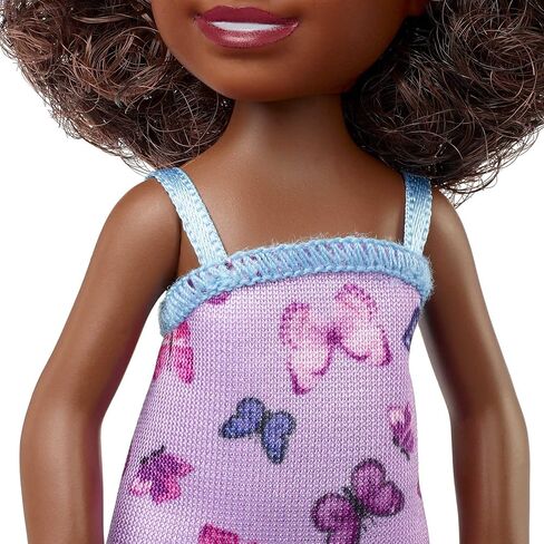 Barbie Chelsea Doll (Curly Brunette Hair) Wearing Butterfly-Print Dress and Pink Shoes, Toy for Kids Ages 3 Years Old & Up in Saudi Arabia