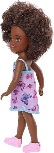 Barbie Chelsea Doll (Curly Brunette Hair) Wearing Butterfly-Print Dress and Pink Shoes, Toy for Kids Ages 3 Years Old & Up in Saudi Arabia