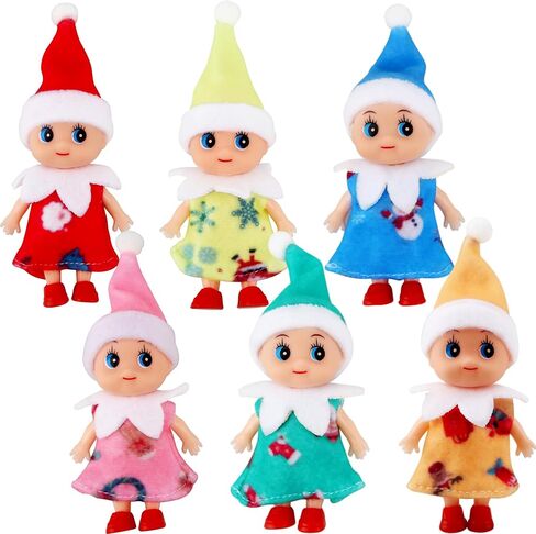 Cagemoga 6 Pack Christmas Baby Elf Dolls Xmas Mini Baby Girl Elf Dolls Miniature Newborn Elf Dolls in Dresses for Baby Advent Christmas Holiday in Saudi Arabia