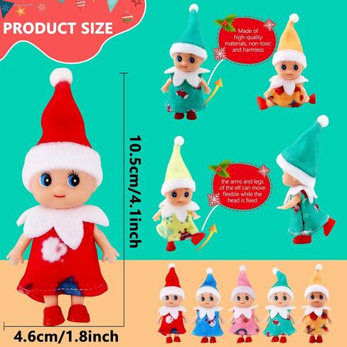 Cagemoga 6 Pack Christmas Baby Elf Dolls Xmas Mini Baby Girl Elf Dolls Miniature Newborn Elf Dolls in Dresses for Baby Advent Christmas Holiday in Saudi Arabia