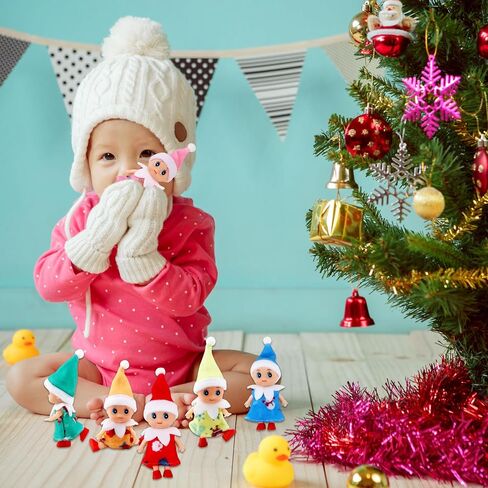 Cagemoga 6 Pack Christmas Baby Elf Dolls Xmas Mini Baby Girl Elf Dolls Miniature Newborn Elf Dolls in Dresses for Baby Advent Christmas Holiday in Saudi Arabia