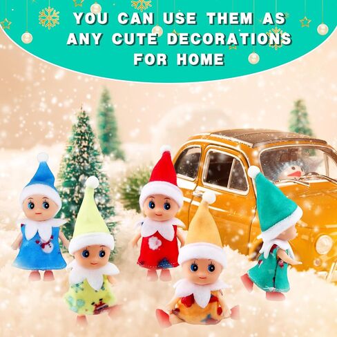 Cagemoga 6 Pack Christmas Baby Elf Dolls Xmas Mini Baby Girl Elf Dolls Miniature Newborn Elf Dolls in Dresses for Baby Advent Christmas Holiday in Saudi Arabia