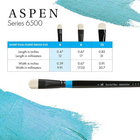 Princeton Artist Brush Co. Aspen Series 6500 - Long Handled Short Oval Filbert Size 8 - Single Synthetic Oval Oil and Acrylic Paint Brush for Painting on Canvas and Board in Saudi Arabia