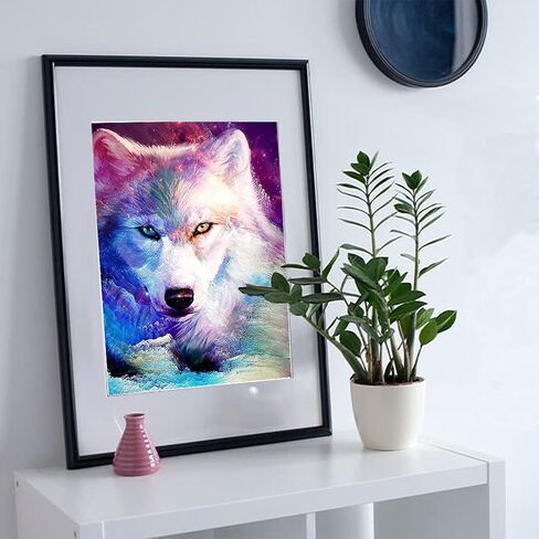 مجموعات الرسم الماسي من سلسلة حيوانات Beaudio للبالغين - Wolf King - حفر كامل دائري DIY فن ماسي 5D لديكور الحائط المنزلي (11.8 × 15.7 بوصة) in Kuwait