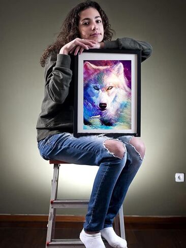 مجموعات الرسم الماسي من سلسلة حيوانات Beaudio للبالغين - Wolf King - حفر كامل دائري DIY فن ماسي 5D لديكور الحائط المنزلي (11.8 × 15.7 بوصة) in Kuwait