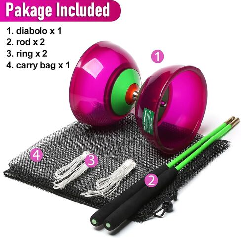 مجموعة ديابولو يويو الصينية بخمس محامل من بودي ريذم مع عصي من الألياف الزجاجية - أوتار قابلة للتعديل لجميع الأعمار - الأفضل للياقة البدنية والخدع (أرجواني) in Kuwait