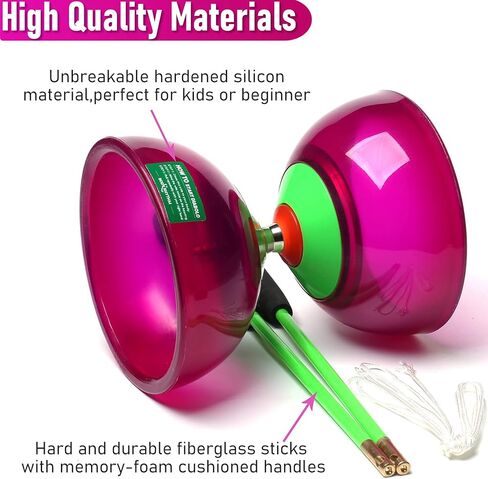 مجموعة ديابولو يويو الصينية بخمس محامل من بودي ريذم مع عصي من الألياف الزجاجية - أوتار قابلة للتعديل لجميع الأعمار - الأفضل للياقة البدنية والخدع (أرجواني) in Kuwait