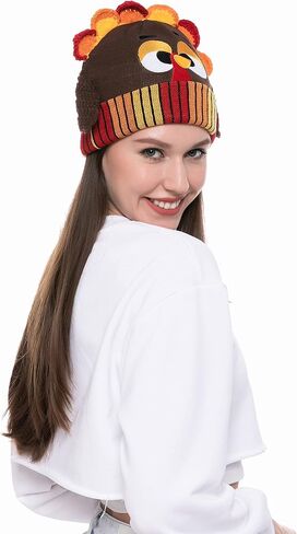 JOYIN Thanksgiving Cute Pom Turkey Beanie Knitted Hat for Dress Up Party, Role Play and Carnival Cosplay in Saudi Arabia