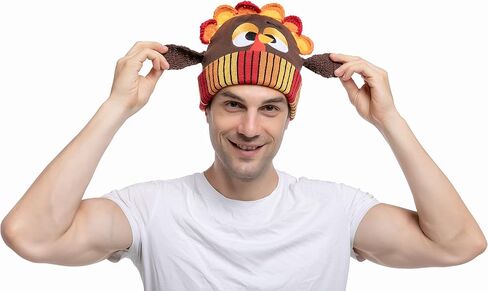 JOYIN Thanksgiving Cute Pom Turkey Beanie Knitted Hat for Dress Up Party, Role Play and Carnival Cosplay in Saudi Arabia