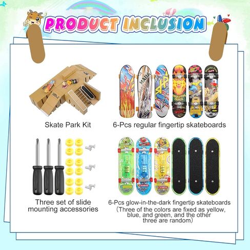 لوح تزلج للاصابع مع 6 الواح تزلج مضيئة للاصابع و3 الواح تزلج صغيرة، مجموعة منحدر لوح تزلج صغير للاصابع للتدريب، برتقالي واخضر وازرق in Kuwait