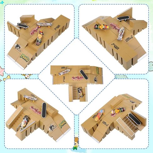 لوح تزلج للاصابع مع 6 الواح تزلج مضيئة للاصابع و3 الواح تزلج صغيرة، مجموعة منحدر لوح تزلج صغير للاصابع للتدريب، برتقالي واخضر وازرق in Kuwait