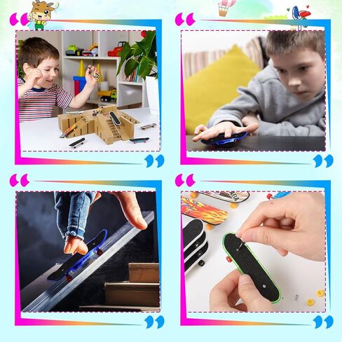 لوح تزلج للاصابع مع 6 الواح تزلج مضيئة للاصابع و3 الواح تزلج صغيرة، مجموعة منحدر لوح تزلج صغير للاصابع للتدريب، برتقالي واخضر وازرق in Kuwait