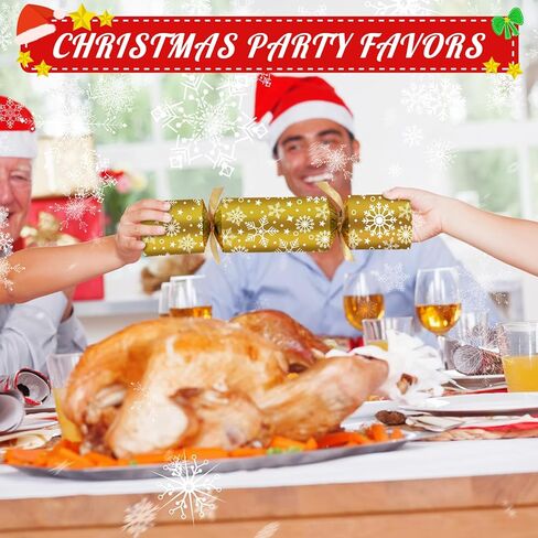 10 قطع من هدايا حفلات الكريسماس، هدايا طاولة بدون كبس مع جوائز هدايا نكتة للاطفال والكبار، لوازم الحفلات وديكورات العشاء، العاب العطلات الانجليزية البريطانية بنمط ندفة الثلج الذهبية in Kuwait