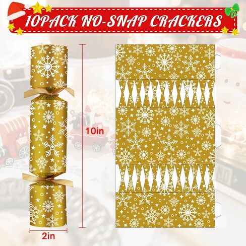 10 قطع من هدايا حفلات الكريسماس، هدايا طاولة بدون كبس مع جوائز هدايا نكتة للاطفال والكبار، لوازم الحفلات وديكورات العشاء، العاب العطلات الانجليزية البريطانية بنمط ندفة الثلج الذهبية in Kuwait