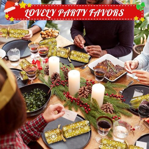 10 قطع من هدايا حفلات الكريسماس، هدايا طاولة بدون كبس مع جوائز هدايا نكتة للاطفال والكبار، لوازم الحفلات وديكورات العشاء، العاب العطلات الانجليزية البريطانية بنمط ندفة الثلج الذهبية in Kuwait