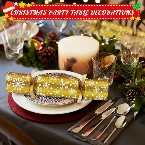 10 قطع من هدايا حفلات الكريسماس، هدايا طاولة بدون كبس مع جوائز هدايا نكتة للاطفال والكبار، لوازم الحفلات وديكورات العشاء، العاب العطلات الانجليزية البريطانية بنمط ندفة الثلج الذهبية in Kuwait