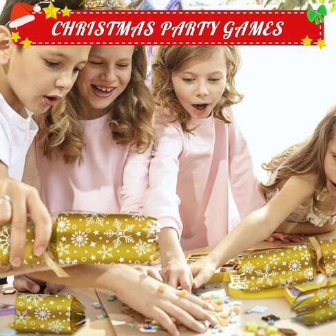 10 قطع من هدايا حفلات الكريسماس، هدايا طاولة بدون كبس مع جوائز هدايا نكتة للاطفال والكبار، لوازم الحفلات وديكورات العشاء، العاب العطلات الانجليزية البريطانية بنمط ندفة الثلج الذهبية in Kuwait