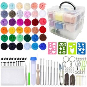 128 Pieces Needle Felting Kit, 36 Colors Wool Roving Set with Wool Felt Tools and Foam Mat, Felting Starter Kit, Needle Wool Felting Tools Kit for DIY Craft Home Decoration Gift in Kuwait
