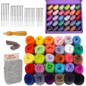 مجموعة التلبيد بالإبرة من Fedmut مكونة من 30 لونًا من الصوف المتجول للمبتدئين مع إبر التلبيد الكاملة ومستلزمات وسادة التلبيد، مجموعة أدوات التلبيد بالإبرة لتزيين المنزل يدويًا in Kuwait