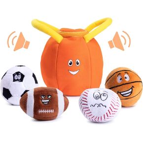 Plush Creations Talking Sports Plush Bag with 4 Talking Soft Plush Balls. Sport Set Includes Plush Sports Bag Plush Basketball Plush Baseball Plush Soccer Ball and Plush Football in Kuwait