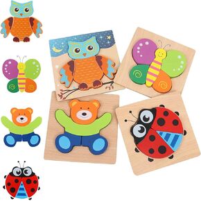 AOLIGE 4Pcs Wooden Jigsaw Puzzles Animal Educational Toys for Toddlers Kids Montessori Toys for 1 2 3 Year Old Boys Girls Pegged Puzzles 1 2 3 Years Old in Kuwait