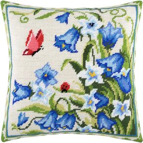 Brvsk Bellflowers. Embroidery Kit. Throw Pillow 16×16 Inches. Printed Tapestry Canvas, European Quality