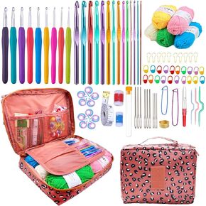 Mdoker 100 Pieces Crochet Kit with Yarn and Knitting Accessories Set,Complete Knitting Kit for Beginners Include Soft Grip Crochet Hooks,Aluminum Crochet Hooks,Crochet Yarn Balls,Crochet Supplies Set