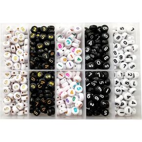 Amaney 600pcs White Acrylic Number Beads 0-9 Symbol # Heart with Storage Box 7x4mm in Kuwait