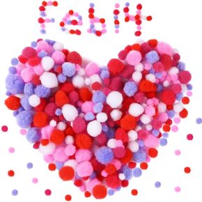 Caydo 350 Pieces 4 Sizes Valentines Pom Poms Fluffy Craft Pompoms for Valentines Day DIY, Creative Crafts Decorations(Red, Pink, Rose red, White, Purple) in Saudi Arabia