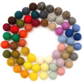 Glaciart One Felt Pom Poms, Wool Balls (120 Pieces) 2.5cm – 1 Inch, Handmade Felted 40 Color (Red, Pink, Blue, Yellow, Gray, Black, White, Pastel and More) Bulk Small Puff for Felting and Garland