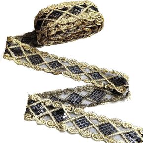 Black Lace Trim Sequinned Ribbon Vintage Decorative Wedding/Bridal DIY Craft Sewing (10 Yards)