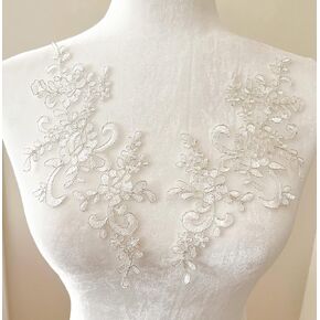 PEPPERLONELY 1 Pair Bridal Lace Flower Sew on Embroidered Lace Applique Wedding Dress Bride's Headdress Adornment DIY Patch Clothing Accessories, 22 x 10cm, Dark Green