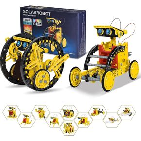 Solar Robot Kit for Kids Age 8-12, STEM Building Toys,12-in-1 Build Your Own Robot with Solar Panel & Battery Power, Science Engineering Christmas Birthday Idea Gifts for Boy Age 8 9 10 11 12
